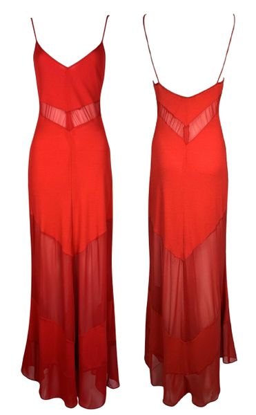 Vintage S/S 1999 Fendi by Karl Lagerfeld Sheer Red Tank Maxi Dress