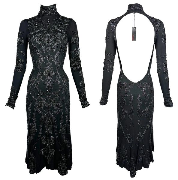 $30k F/W 2005 Roberto Cavalli RARE Special Edition Black Crystal Fully Embellished Backless Dress