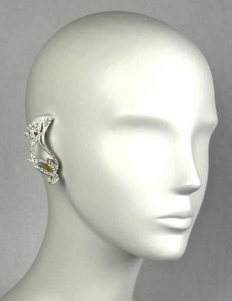 2000's Christian Dior by John Galliano Large Crystal Silver Chinoiserie Art Deco Ear Cuff Earrings