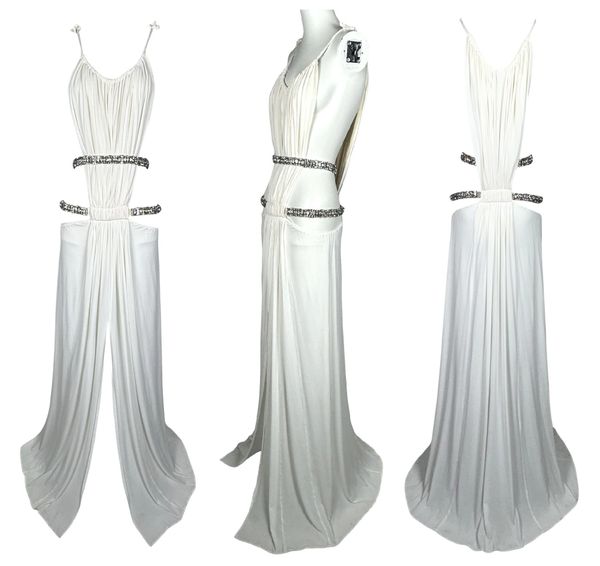 S/S 2004 Roberto Cavalli Runway White Crystal Cut-Out Maxi Dress