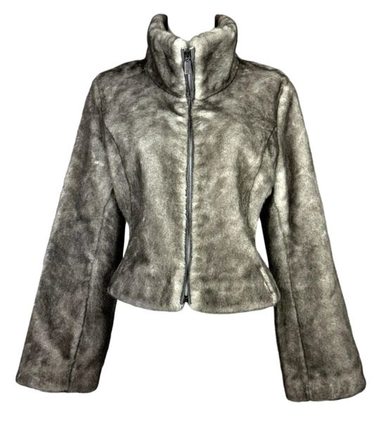 F/W 1999 Givenchy by Alexander McQueen Gray Silver Faux Fur Fitted Short Jacket