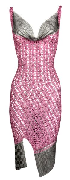 S/S 2001 Christian Dior by John Galliano Sheer Pink Knit Chainmail Asymmetrical Mini Dress