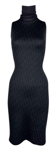 Vintage 1999 Christian Dior by John Galliano Black Logo Monogram Cashmere & Silk Bodycon Dress