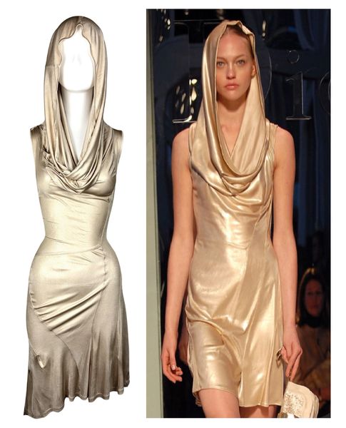 Cruise 2007 Christian Dior by John Galliano Runway Gold Slinky Hooded Mini Dress