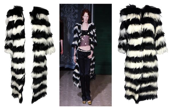 NWT F/W 1999 Dolce & Gabbana Runway Black & White Shaggy Fur Long Coat