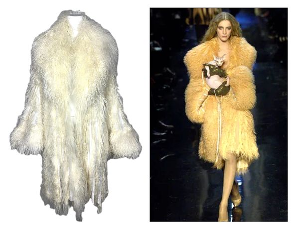 F/W 2006 Jean Paul Gaultier Runway Shaggy Ivory Curly Lamb Fur Long Coat