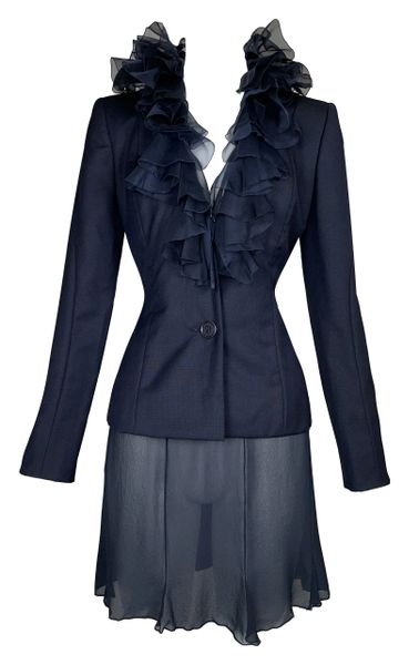 S/S 2003 Christian Dior by John Galliano Haute Couture Blue Silk 1940's Old Hollywood Style Jacket Skirt Suit