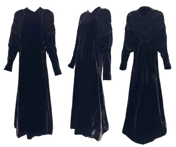 Vintage C. 1937 Nina Ricci Haute Couture Black Velvet Long Coat Dress