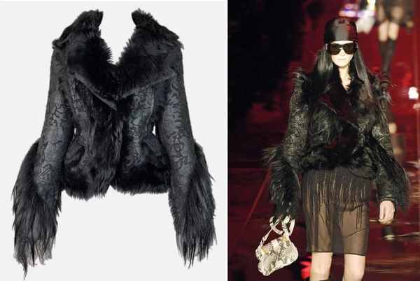 F/W 2006 Christian Dior by John Galliano Runway Black Goth Long Fur Jacket Coat