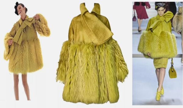 F/W 2007 Christian Dior by John Galliano Runway 60's MOD Style Green Fur Coat