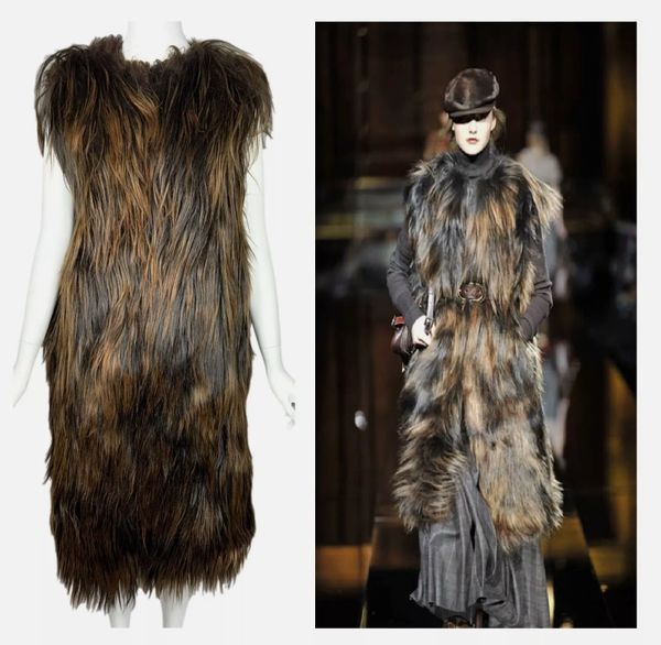 F/W 2008 Dolce & Gabbana Runway Brown Shaggy Fur Long Vest Coat