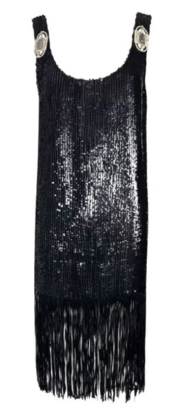 F/W 1998 Gianfranco Ferre Black Sequin 20's Great Gatsby Style Fringe Dress