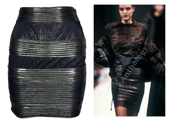 F/W 1987 Gianfranco Ferre Black Nylon Bodycon Mini Skirt