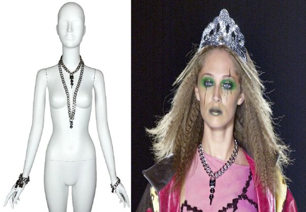 S/S 2001 Christian Dior by John Galliano Haute Couture Runway Silver Logo Locks Chunky Chain Choker Necklace & Bracelets