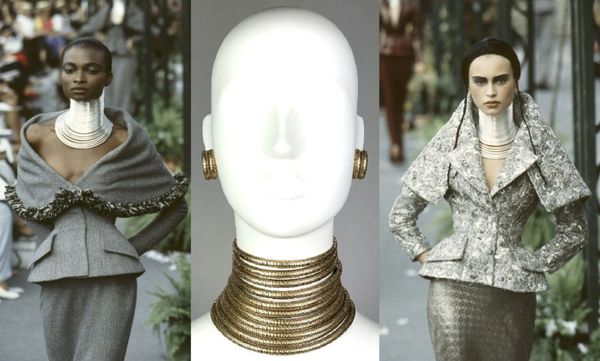 F/W 1997 Christian Dior by John Galliano Museum Gold Extra Wide Masai Choker Necklace Earrings & Bracelet