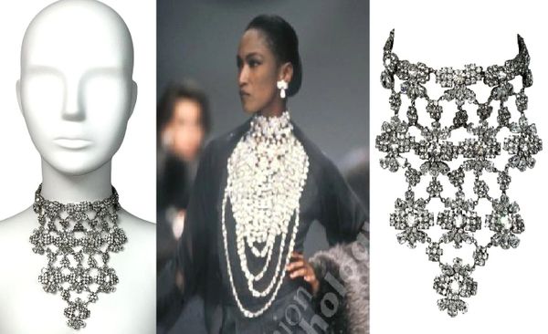 F/W 1990 Christian Dior by Gianfranco Ferre Runway Large Crystal Flower Choker Bib Chandelier Necklace
