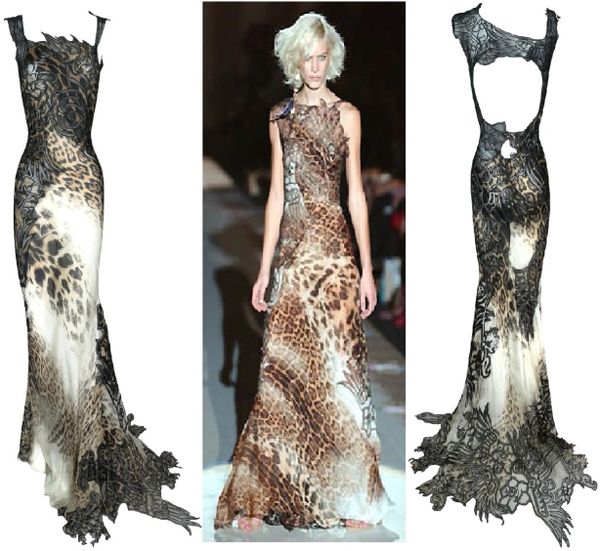 S/S 2002 Roberto Cavalli Runway Sheer Black Mesh Leopard Tattoo Gown Maxi Dress S/M