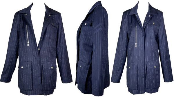 S/S 2001 Christian Dior by John Galliano Navy Blue Pinstripe Air Force Military Jacket