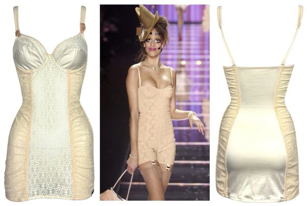 F/W 2003 John Galliano 1940's Pin-Up Style Nude Lace Mesh Bodycon Mini Dress