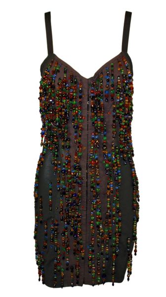 S/S 1990 Dolce & Gabbana Beaded Corset Bustier Black Bandage Mini Dress