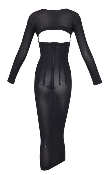 F/W 1997 Dolce & Gabbana Sheer Black Cut-out Corset L/S Wiggle Pin-Up Dress