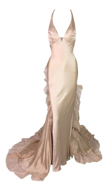 Early 2000's Giorgio Armani Prive Haute Couture Plunging Nude Column Gown Dress