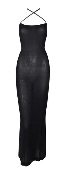 1998 Gucci by Tom Ford Sheer Black Slinky Plunging Cross Strap Gown Dress