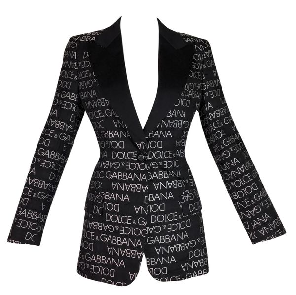 S/S 1995 Dolce & Gabbana Black & White Monogram Logo Smoking Tux Jacket