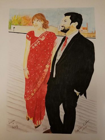 Laura and Anuj, 2016 [18x24 watercolor pencil] [SOLD] 