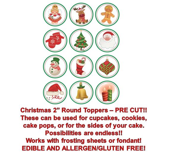 CHRISTMAS Santa, Snowman, Gingerbread Man Edible Cupcake Cookie Toppers!