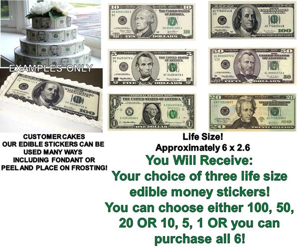 Money Edible Cake Stickers Money Decals for Cake PRE CUT Dollars Money Topper