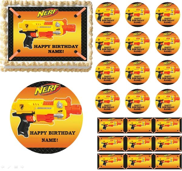 Nerf Gun Wars Edible Birthday Cake Cupcake Toppers Party