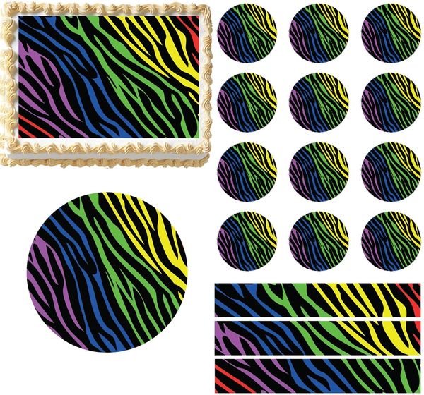 Rainbow Zebra Print Edible Cake Topper Image Cake Decoration