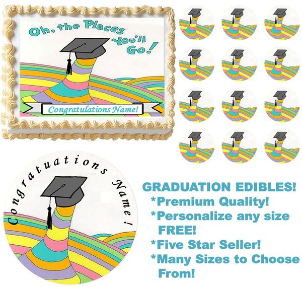 Oh The Places You'll Go Graduation Edible Cake Topper Image Frosting Sheet
