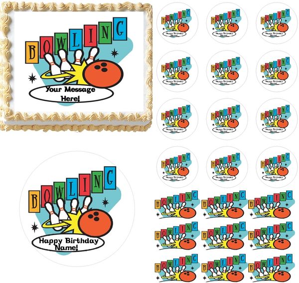 Retro Bowling Edible Cake Topper Image Cake Decoration Cupcakes