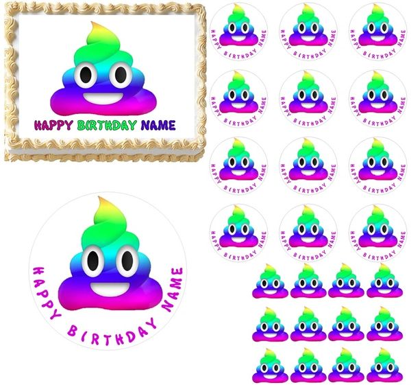 Emoji Poop Pou Rainbow Colors Edible Cake Topper Image ABPID07782