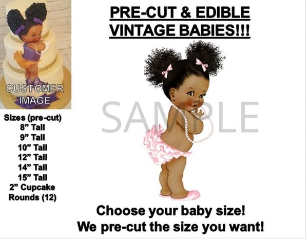 Pre-Cut Light Pink Ruffle Pants Afro Puffs Baby EDIBLE Cake Topper Image Baby Shower Cake