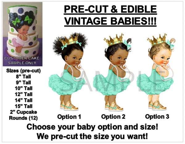 Pre-Cut Mint Green and Sneakers Princess Baby EDIBLE Cake Image Ballerina Gold Crown