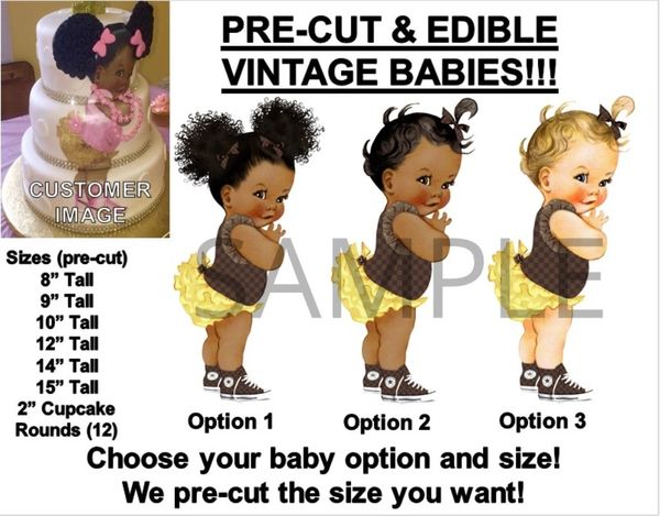 PRE-CUT Brown Checkered Yellow Ruffle Pants Baby EDIBLE Cake Topper Image Sneakers