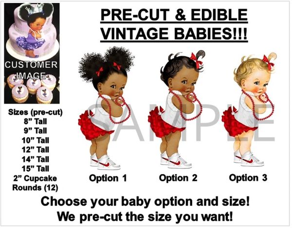 PRE-CUT White and Red Ruffle Pants Sneakers Baby EDIBLE Cake Topper Image
