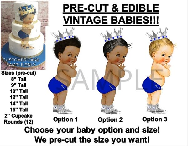 PRE-CUT Royal Blue and Silver Sneakers Little Prince Baby EDIBLE Cake Topper Image