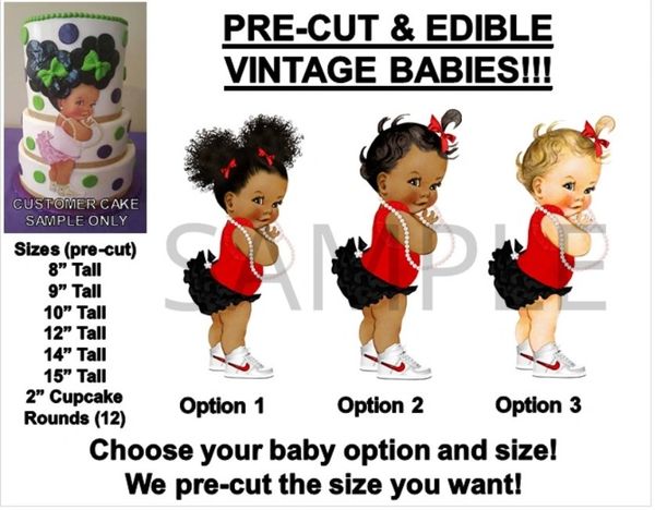 PRE-CUT Red and Black Ruffle Pants Sneakers Baby Girl EDIBLE Cake Topper Image Baby Shower Cake