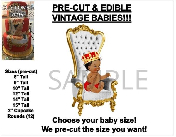 PRE-CUT Red and Gold Little Prince Throne EDIBLE Cake Topper Image Little Prince Cake