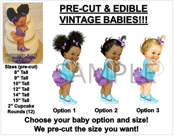 PRE-CUT Turquoise Teal and Purple Ruffle Pants Baby EDIBLE Cake Topper Image Baby Sneakers