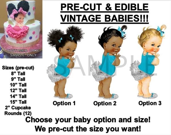 PRE-CUT Turquoise Silver Ruffle Pants Vintage Baby Girl EDIBLE Cake Topper Image Afro Puffs Cake