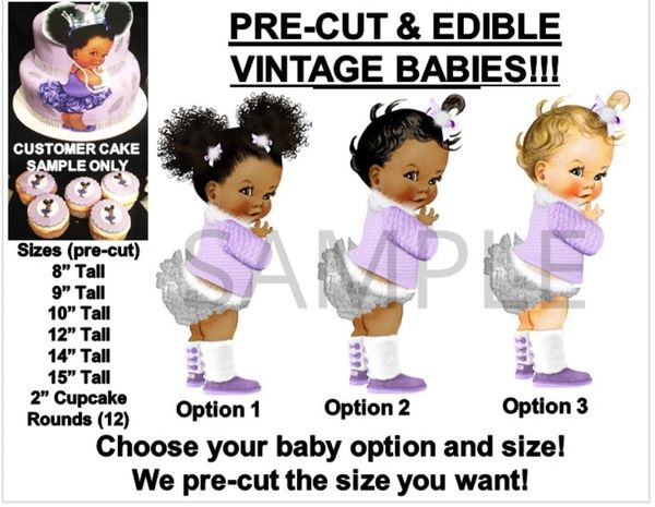 PRE-CUT Vintage Baby Wearng Snow Boots Lavender Silver EDIBLE Cake Topper Image