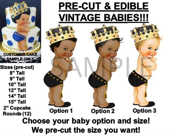 PRE-CUT Black and Gold Little Prince EDIBLE Cake Topper Image Prince Baby