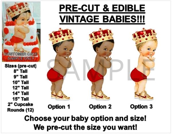 PRE-CUT Red Diaper Gold Nike Shoes Crown Little Prince EDIBLE Cake Topper Image