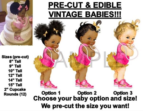 PRE-CUT Hot Pink Gold Ruffle Pants Nikes Baby Girl EDIBLE Cake Topper Image