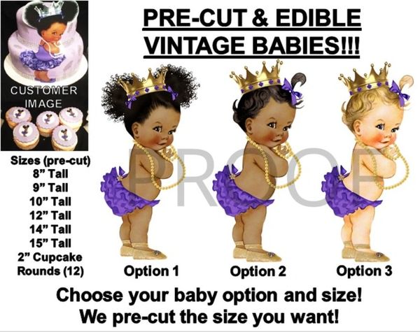 PRE-CUT Purple Ruffle Pants Princess Baby EDIBLE Cake Topper Image Rhinestones